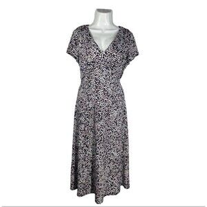 Perceptions NY Dress Large Pink Blue Mosaic Print V-Neck Stretch Midi Flowy